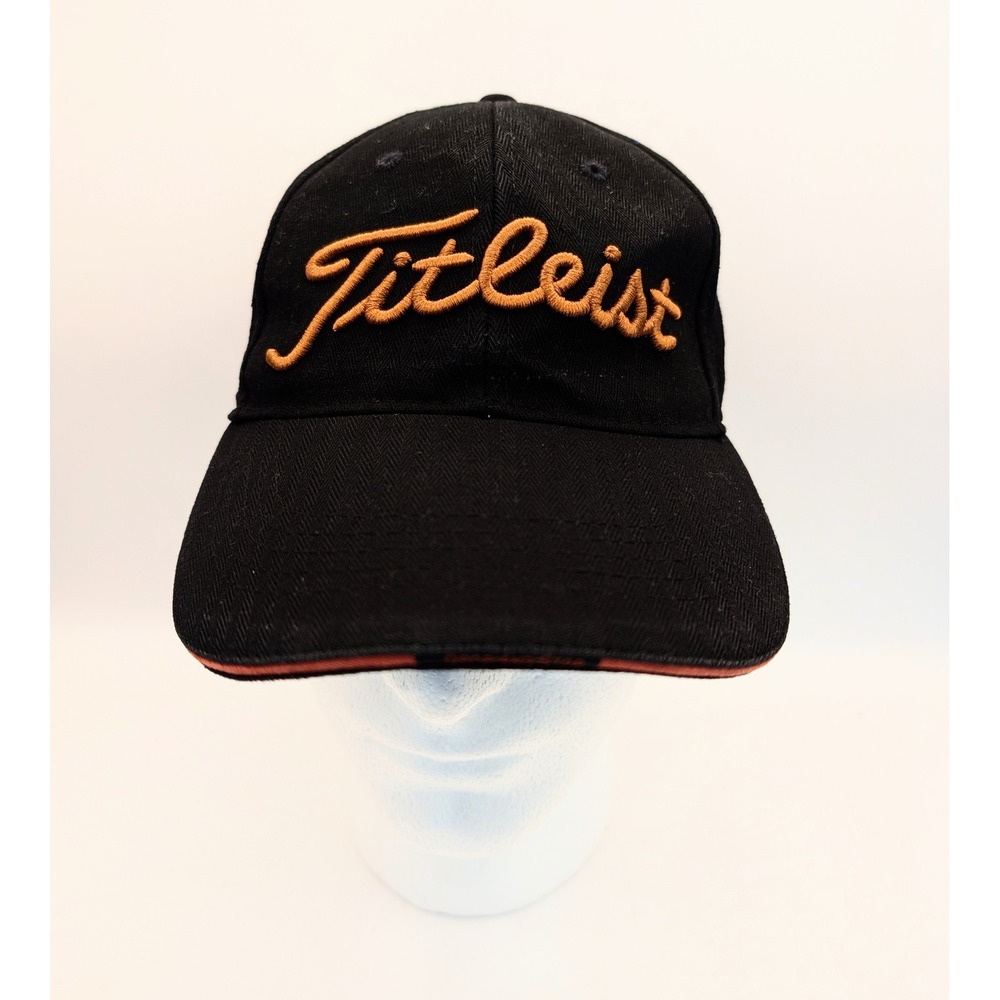 Titleist Pro V1 Golf Hat Black Orange 3D Logo Adjustable Strap Herringbone Cap